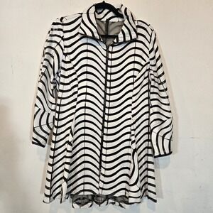IC by Connie K Black and White Fit And Flare Zippered Jacket Size Large Mesh And